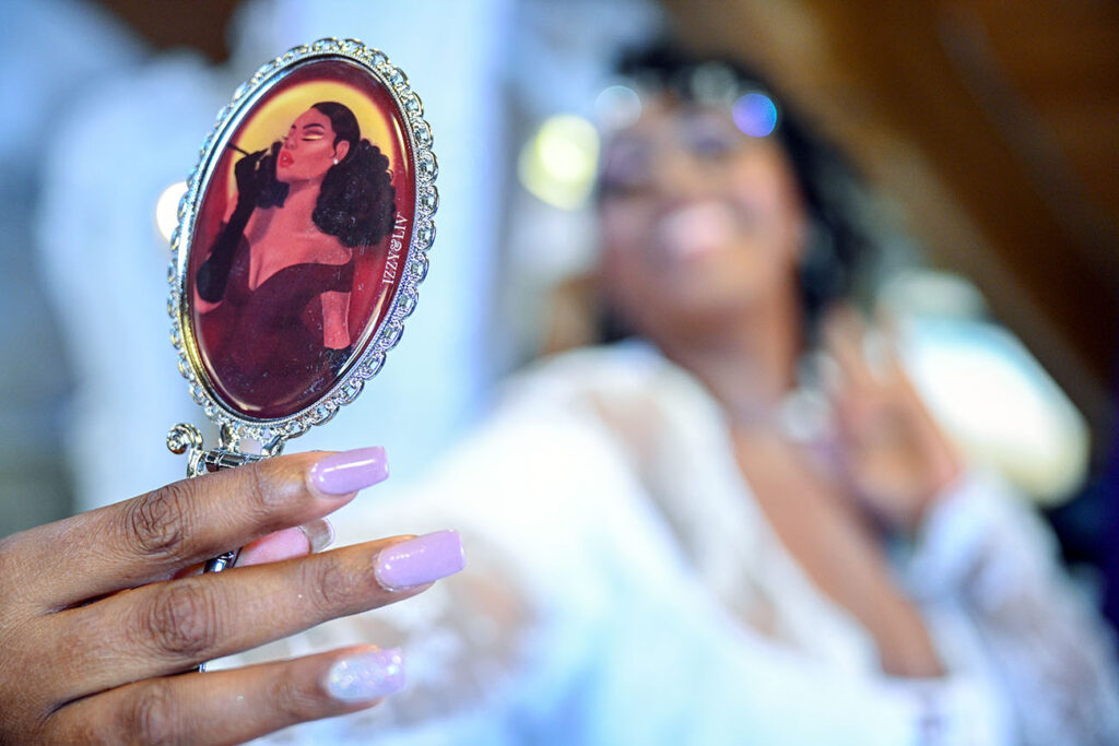 Bride with hand mirror