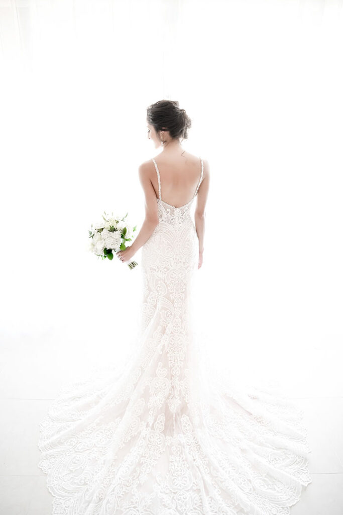 Back view of bride In wedding dress