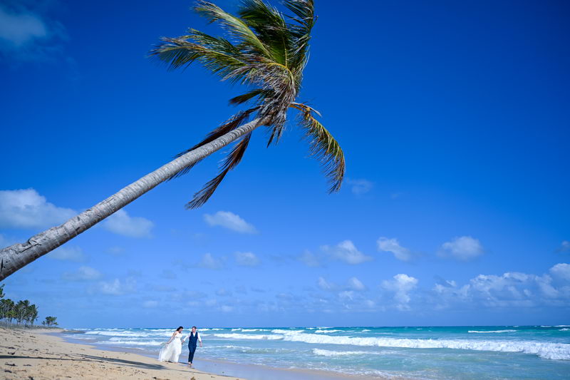 Bride and groom at the beach