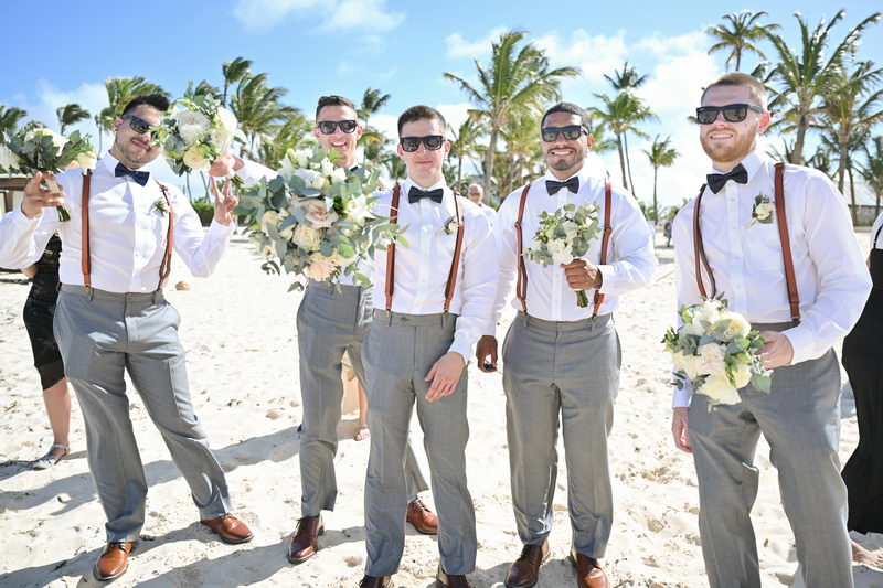groomsmen with flowers at hard rock wedding