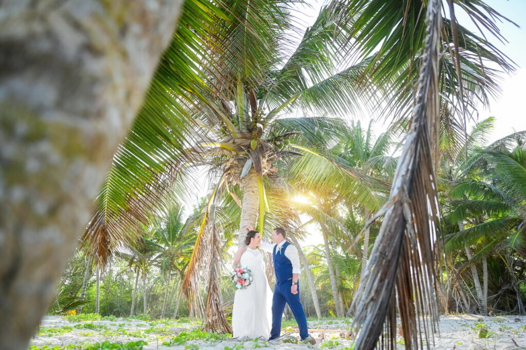 Bride & groom at palm tree forest HRPC