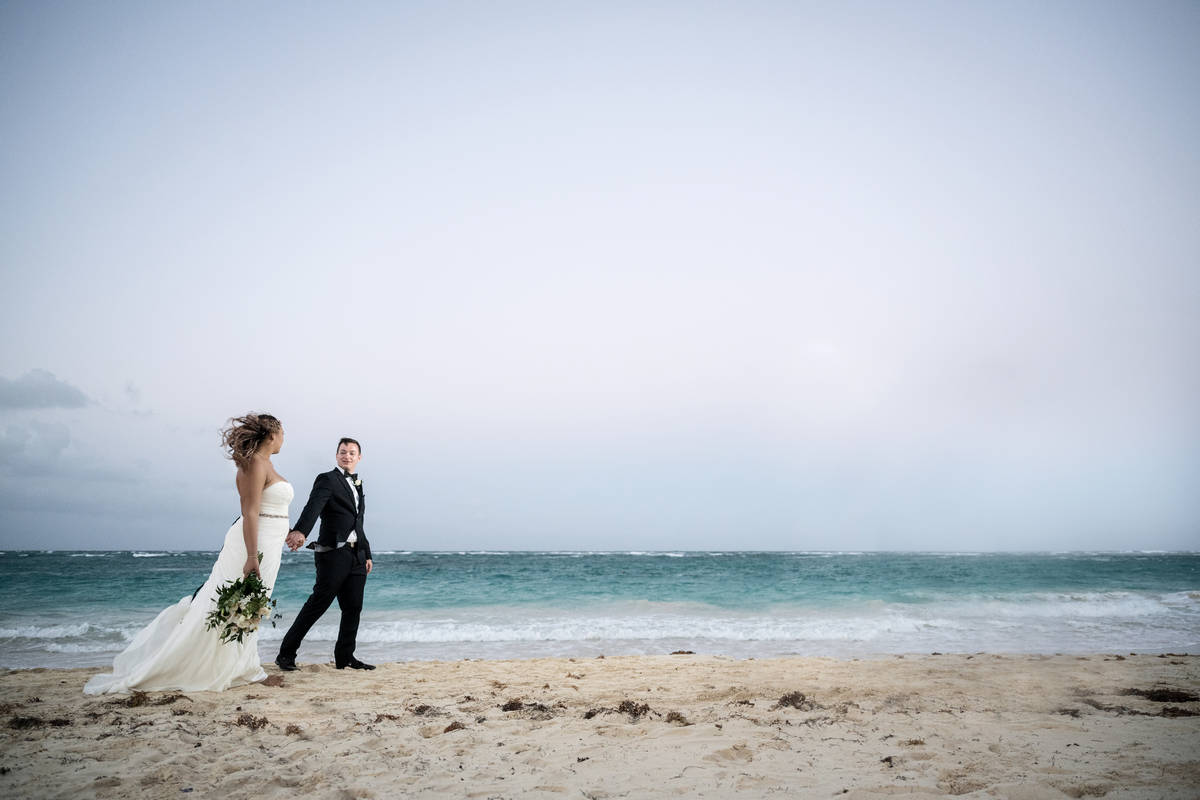 Bride and groom at Kukua beach