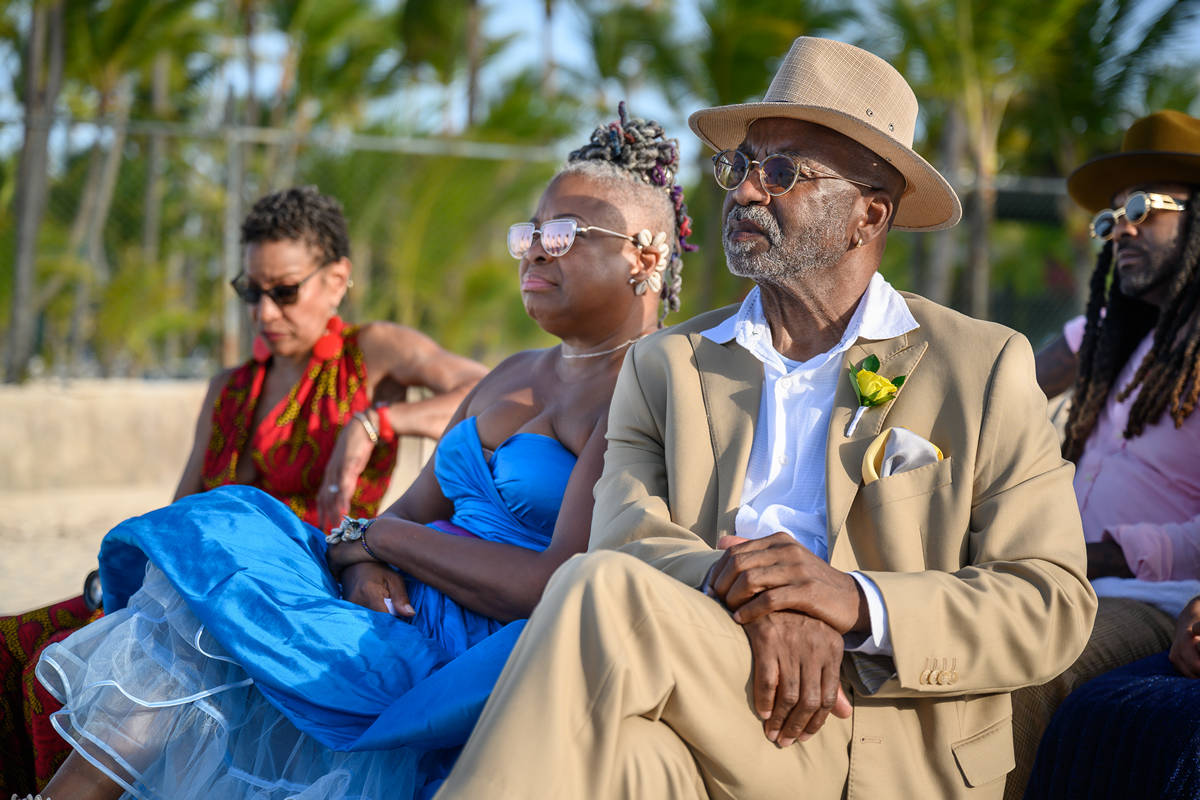 mom and dad at Kukua Punta Cana wedding ceremony