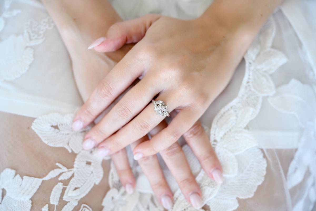 engagement ring on bride hands