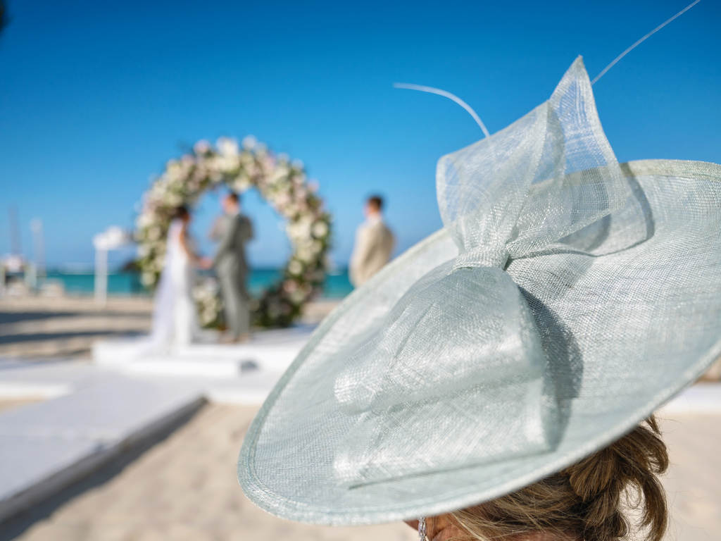 sophisticated English beach wedding hat