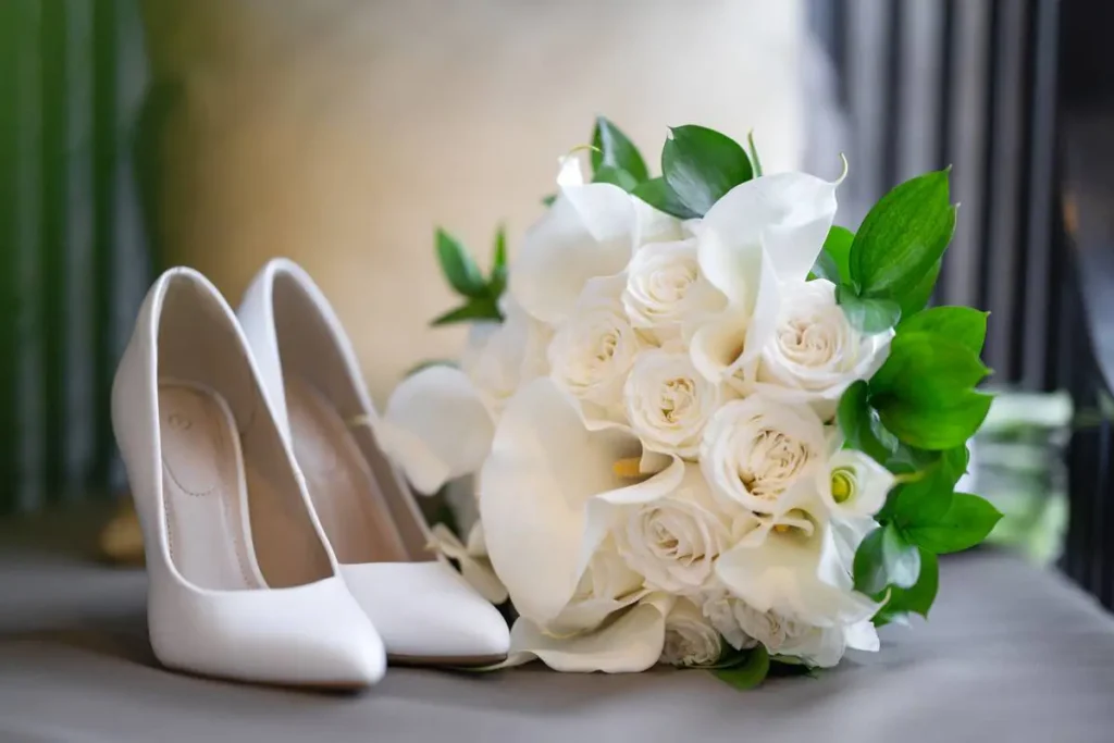 Wedding bouquet and shoes