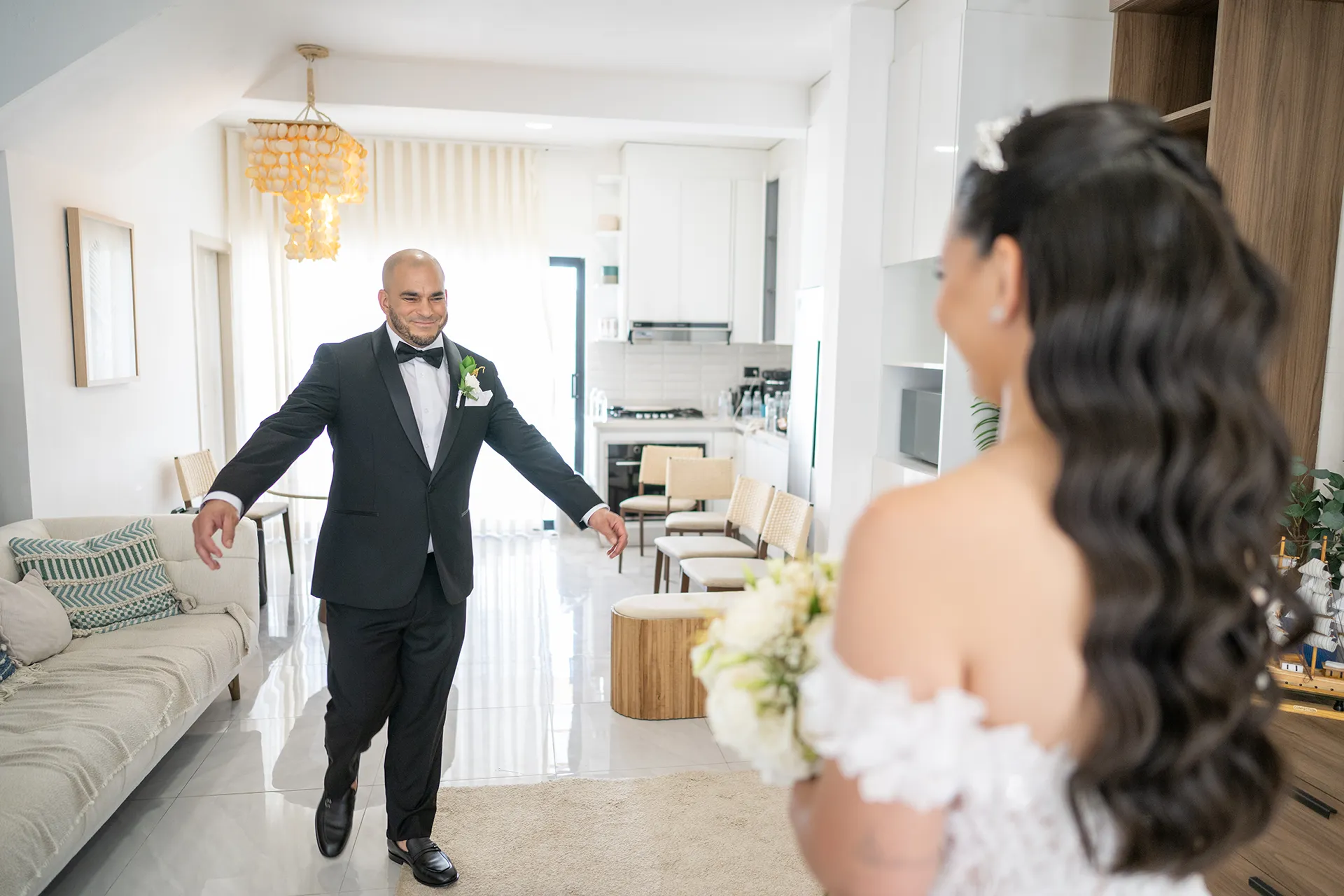 Emotional first look between bride and her father in Punta Cana villa Emotional first look between bride and her father in Punta Cana villa